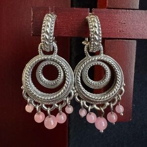 Judith Ripka Sterling Silver and Rose Quartz Dangle Chandelier Earrings